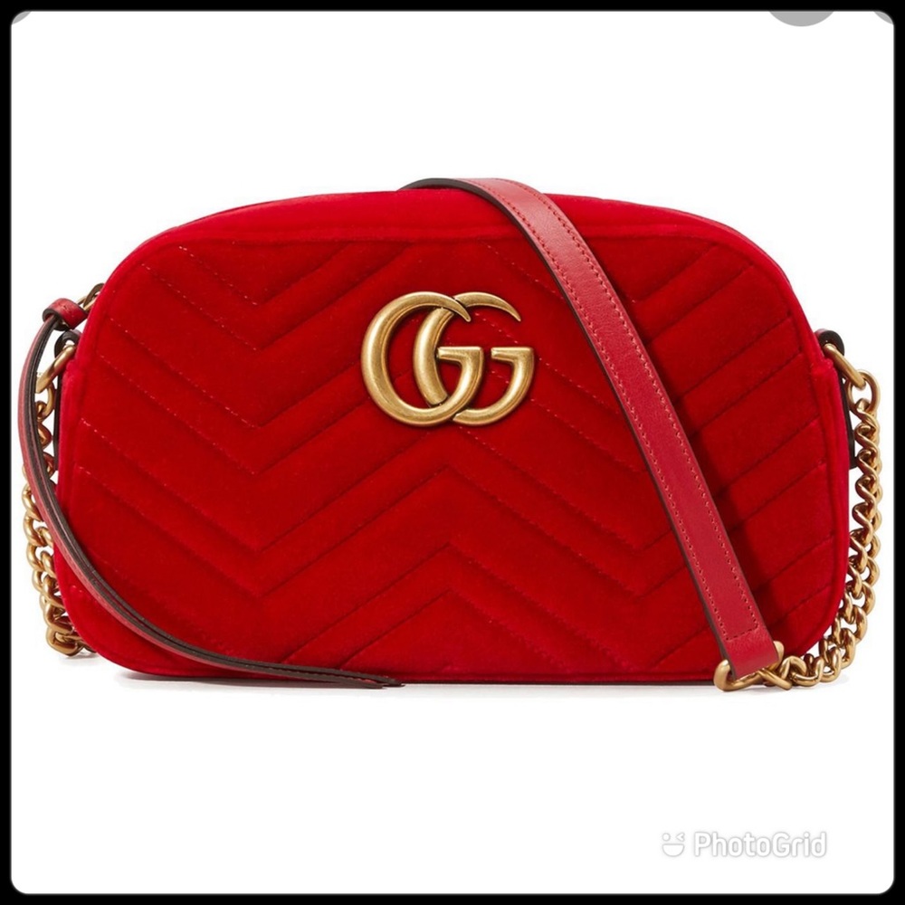 Gucci Marmont Red Velvet Camera Bag